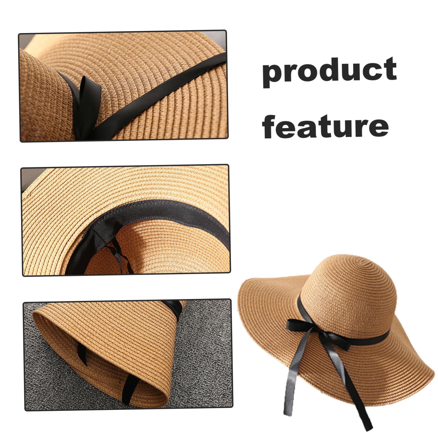 Sombrero de Paja para Mujer Sombreros para el Sol Ajustables Sombrero de ala Ancha de Verano UPF 50+ Playa de Paja Plegable Enrollable para Acampar Senderismo Caqui