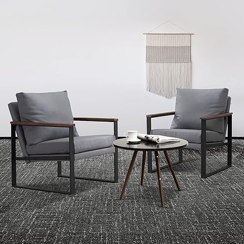 Miniatura 11 de MCombo Sillas decorativas modernas, tapizados de piel sintética, para sala de estar, sala de espera, para dormitorio, oficina, HQ304 (1, gris)