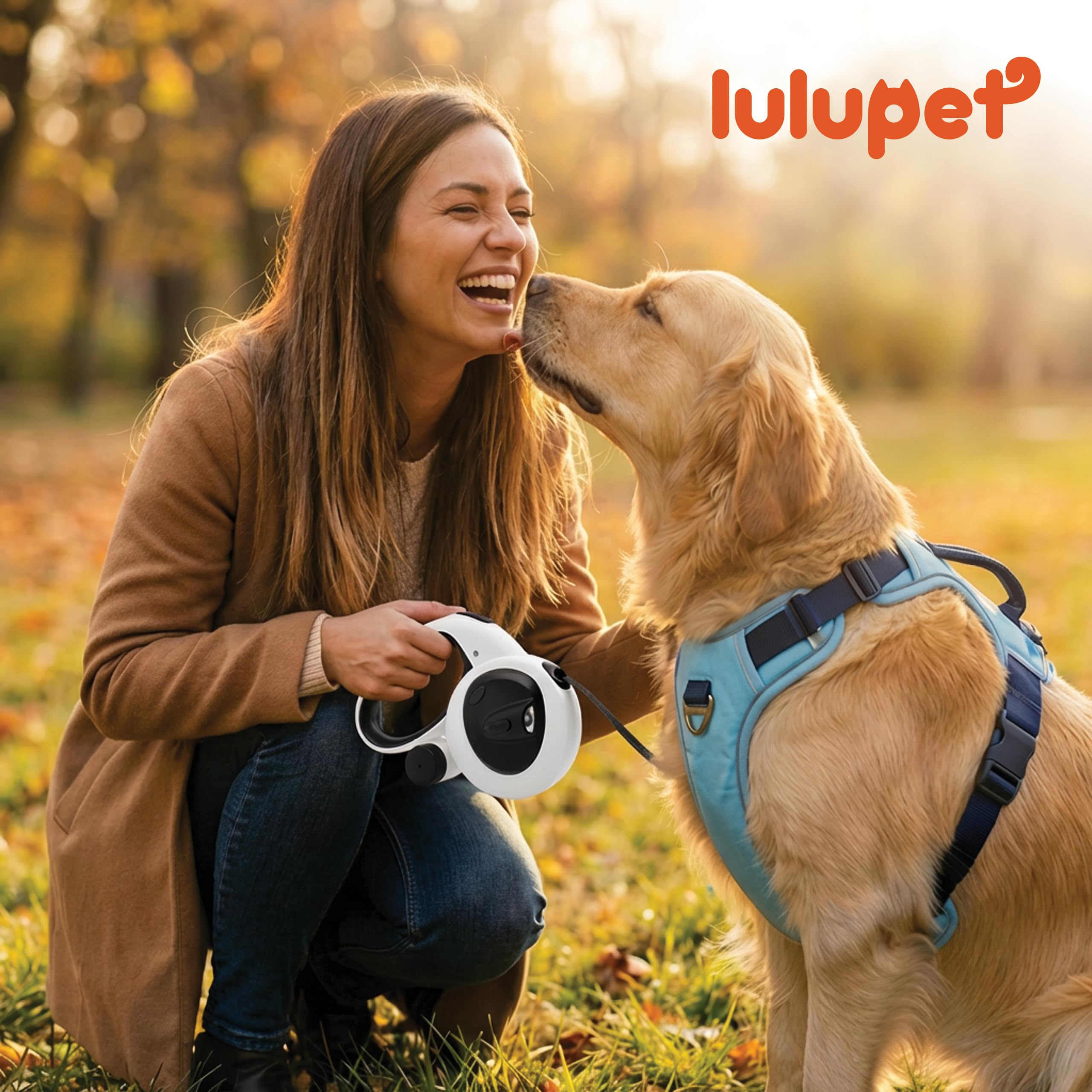 Correa retráctil de 16 pies con luz LED, correa resistente para perros pequeños, medianos y grandes de hasta 66 libras, sin enredos de 360°, dispensador y bolsas para excrementos