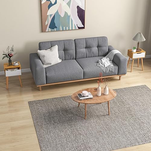 Miniatura 8 de GOFLAME Juego de 2 mesitas de noche con cajón, mesita de noche moderna de mediados de siglo con almacenamiento, mesa auxiliar compacta con patas de