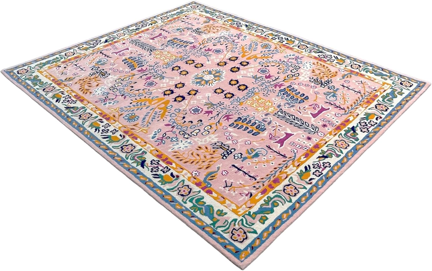 Averry Hand-Tufted Wool Area Rug Pink Colorful, Non-Skid Backing, Sizes 5'x8', 8'x10', 9'x12' (8x10 feet)