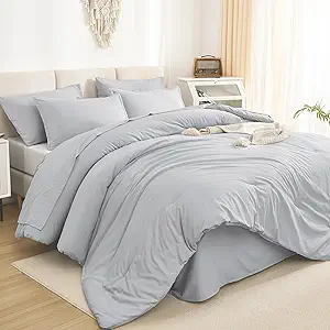 Litanika King Size Comforter Set Light Grey - 7 Pieces Bed in a Bag King Bedding Comforter Sets, Solid Lightweight Bed Set with Comforter, Sheets, Pillowcases & Shams