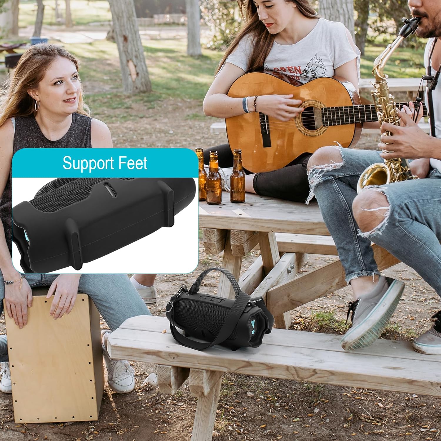 TXEsign Silicone Case Cover for JBL Charge 6- Portable Speaker, Travel Carrying Protective Cover with Adjustable Shoulder Strap Anti-Dust Charging Port Cover for Charge 6 (Black) - Image 7