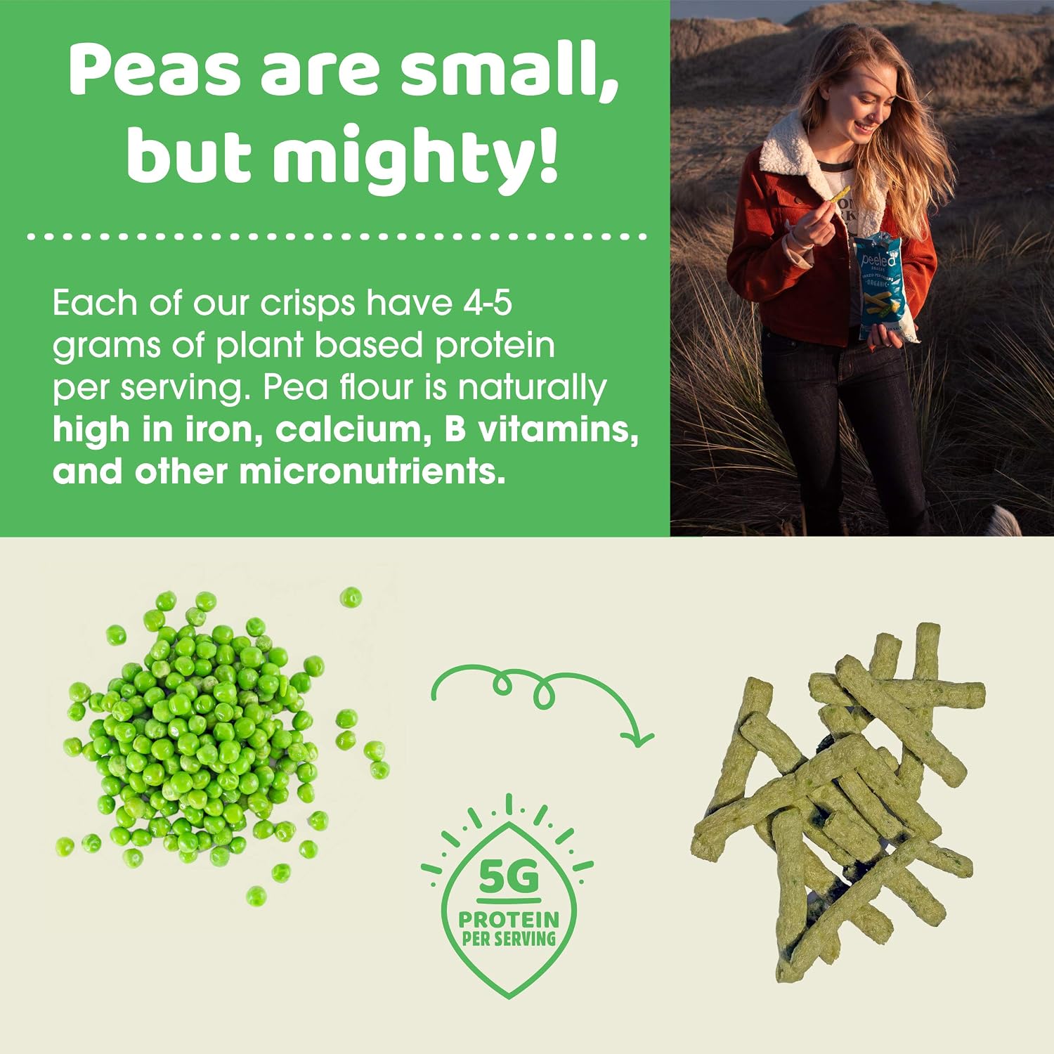 Peeled Snacks Organic Pea Crisps, Sea Salt, .77 oz., Pack of 48 School Snacks – Healthy Snacks with Real, Wholesome Ingredients for On-the-Go, Lunch and More