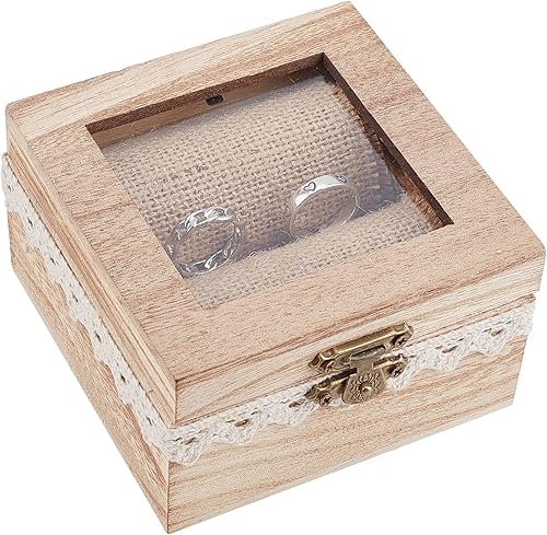 PH PandaHall Caja de anillos, caja de madera para portadores de anillos, soporte personalizado, organizador de exhibición, cajas de joyería rústicas