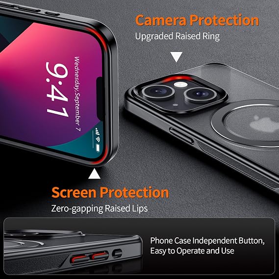 Magnetic for iPhone 13 Case,with Kickstand 360Rotatable Magnetic Invisible Ring Stand [Compatible with MagSafe],Matte Translucent Slim Soft Edge Phone Case 6.1'',Black