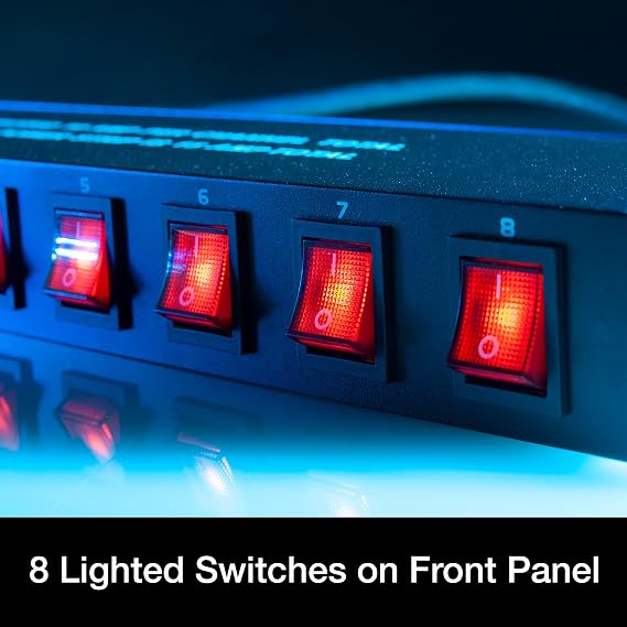 ADJ PC100A power strip single rack space unit with 8 on off lighted toggle switches and 15 amp breaker