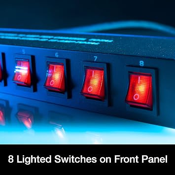 ADJ PC100A power strip single rack space unit with 8 on off lighted toggle switches and 15 amp breaker