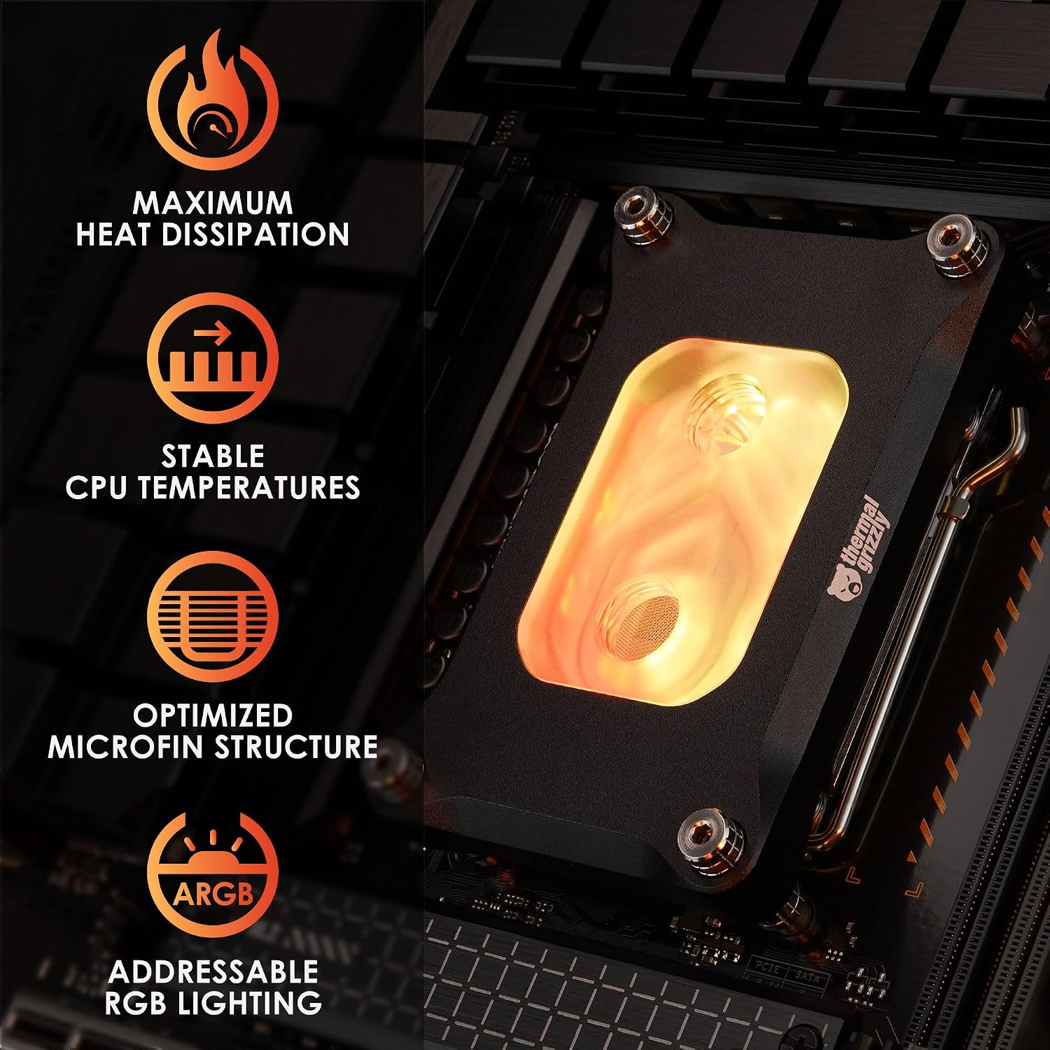 Thermal Grizzly Mycro Pro RGB - CPU AMD AM5 Waterblock Also fits AM4 - G1/4 High Performance Liquid Cooling Block, Precision-Machined Nickel-Plated Copper Cold Plate, 0.2 mm Microfins and Filter
