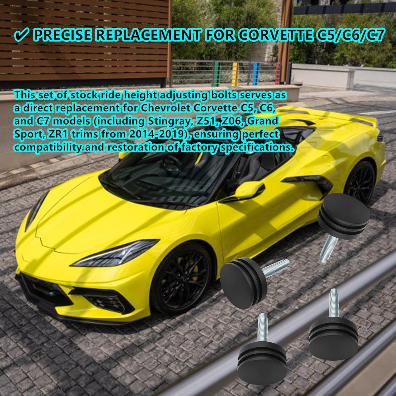 Stock Ride Height Adjusting Bolts Replacement for 2014-2019 Corvette C5 C6 C7 Stingray Z51 Z06 Grand Sport ZR1, 4 Pack