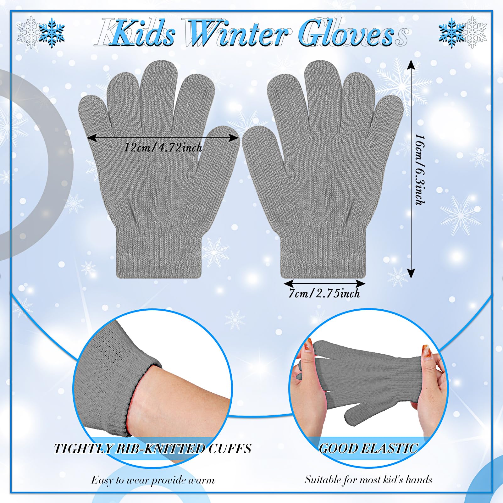 Xtinmee Wintermütze und Handschuhe für Kinder, warm, dehnbar, Vollfinger-Handschuhe, Unisex, kaltes Wetter, 100 Stück