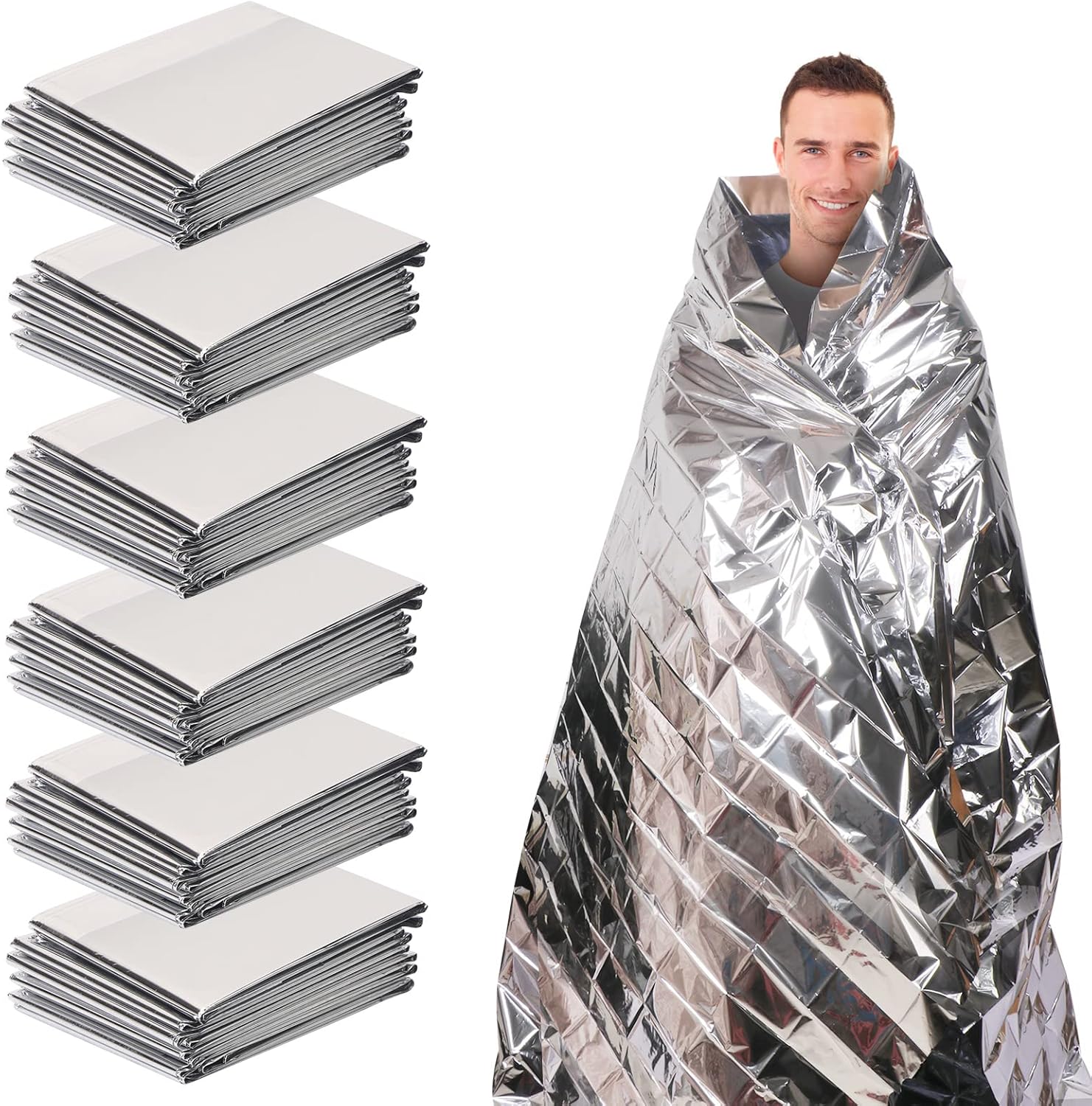 Skycase 6 Packs Emergency Thermal Blankets, Silver First Aid Foil Mylar