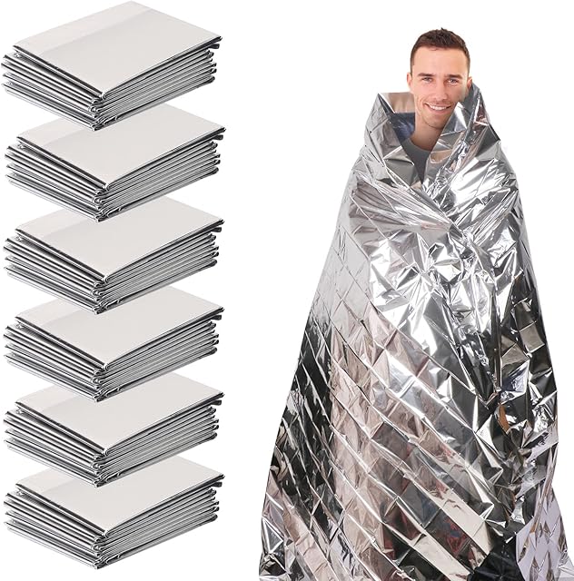 Skycase 6 Packs Emergency Thermal Blankets, Silver First Aid Foil Mylar Thermal Blankets 63"x82" for Hiking, Camping, and other Outdoors Survival