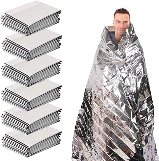 Skycase 6 Packs Emergency Thermal Blankets, Silver First Aid Foil Mylar Thermal Blankets 63"x82" for Hiking, Camping, and other Outdoors Survival