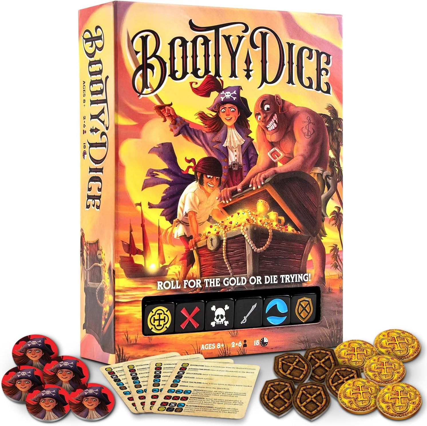 Messy Table Games Booty Dice Pirate Dice Game | Quick party night game for adults and kids, fast-paced strategy tabletop play, family entertainment ages 8+