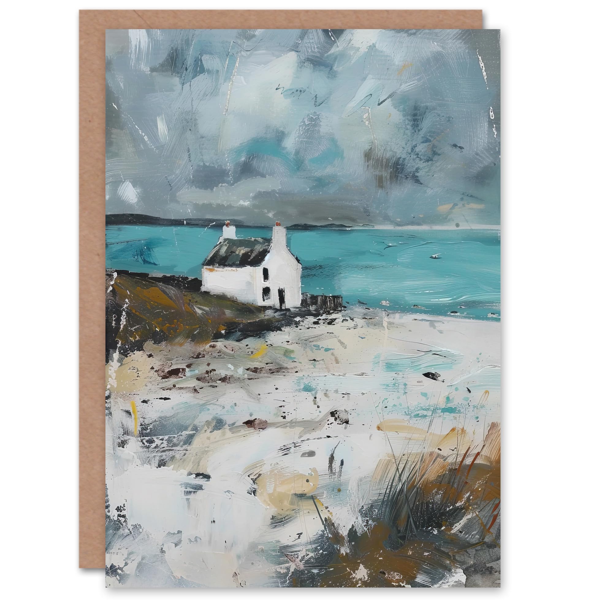 Artery8 Timeless Scottish Cottage on Loch Oil Painting Greeting Birthday Card Him Her All Blank