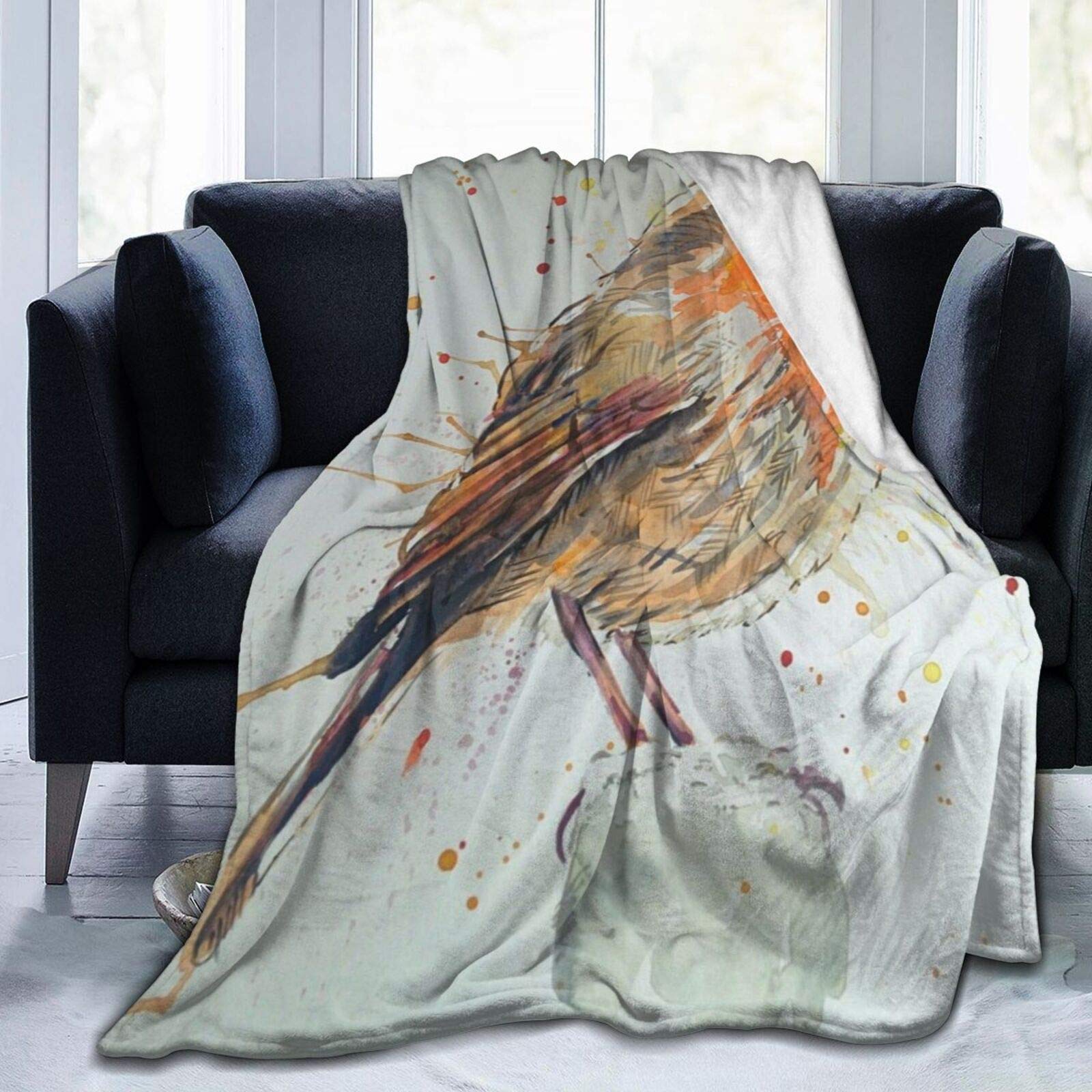 Comrtl Watercolour Robin Flannel Fleece Throw Blanket Bed Blanket Micro Fleece Blanket Warm Soft Lightweight Cozy Microfiber Blanket Throw For Bed Couch Sofa All Seasons