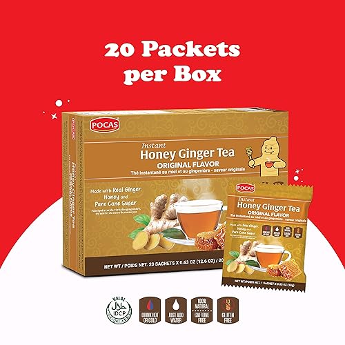 Miniatura 3 de Pocas Honey Ginger - Té instantáneo en polvo, sabor a cúrcuma, paquete de 2, extracto de jengibre y miel real, té sin cafeína, 20 paquetes por caja