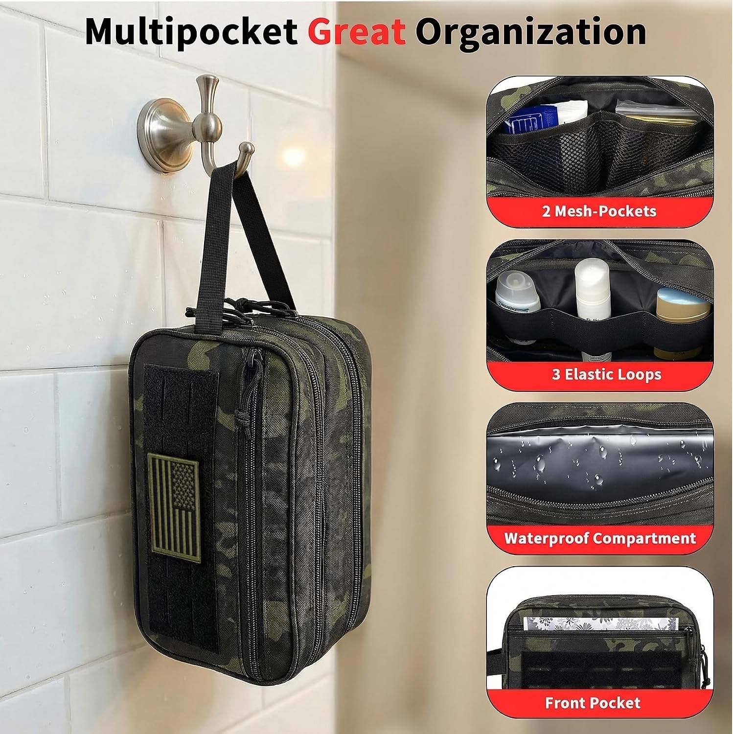 Tactical Toiletry Bag Men Hygiene Bag Travel shower Bag EDC Utility Molle Tool Pouch Mens Shaving Kit Bag image 2
