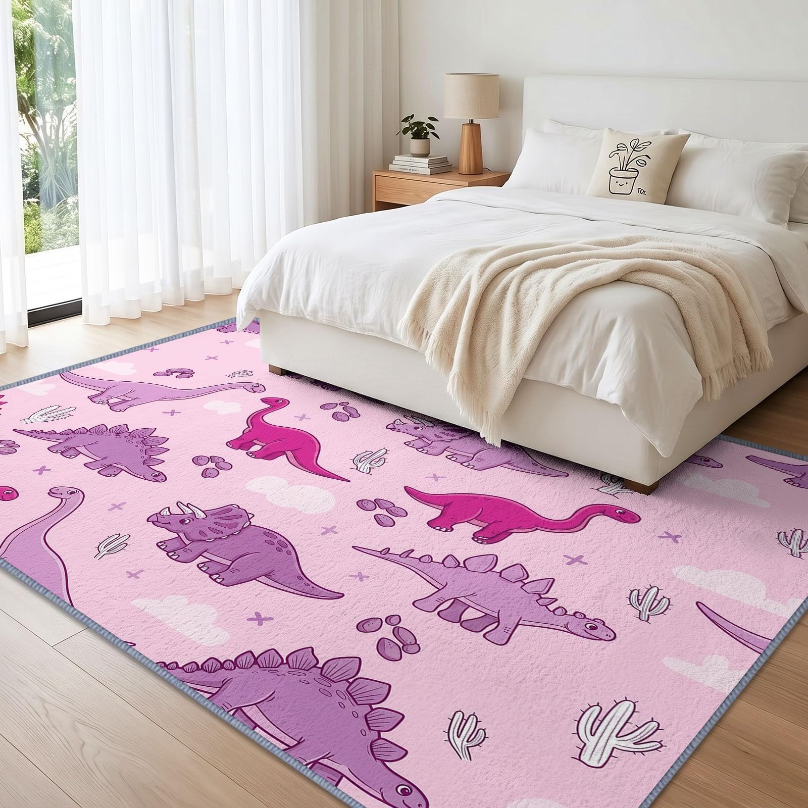 Générique Lavabile in lavatrice, tappeto soggiorno 120 x 170 cm, dinosauro cactus nuvola antiscivolo a pelo rasso, divertente cartone animato animale ecologico per sala da pranzo corridoio camera da