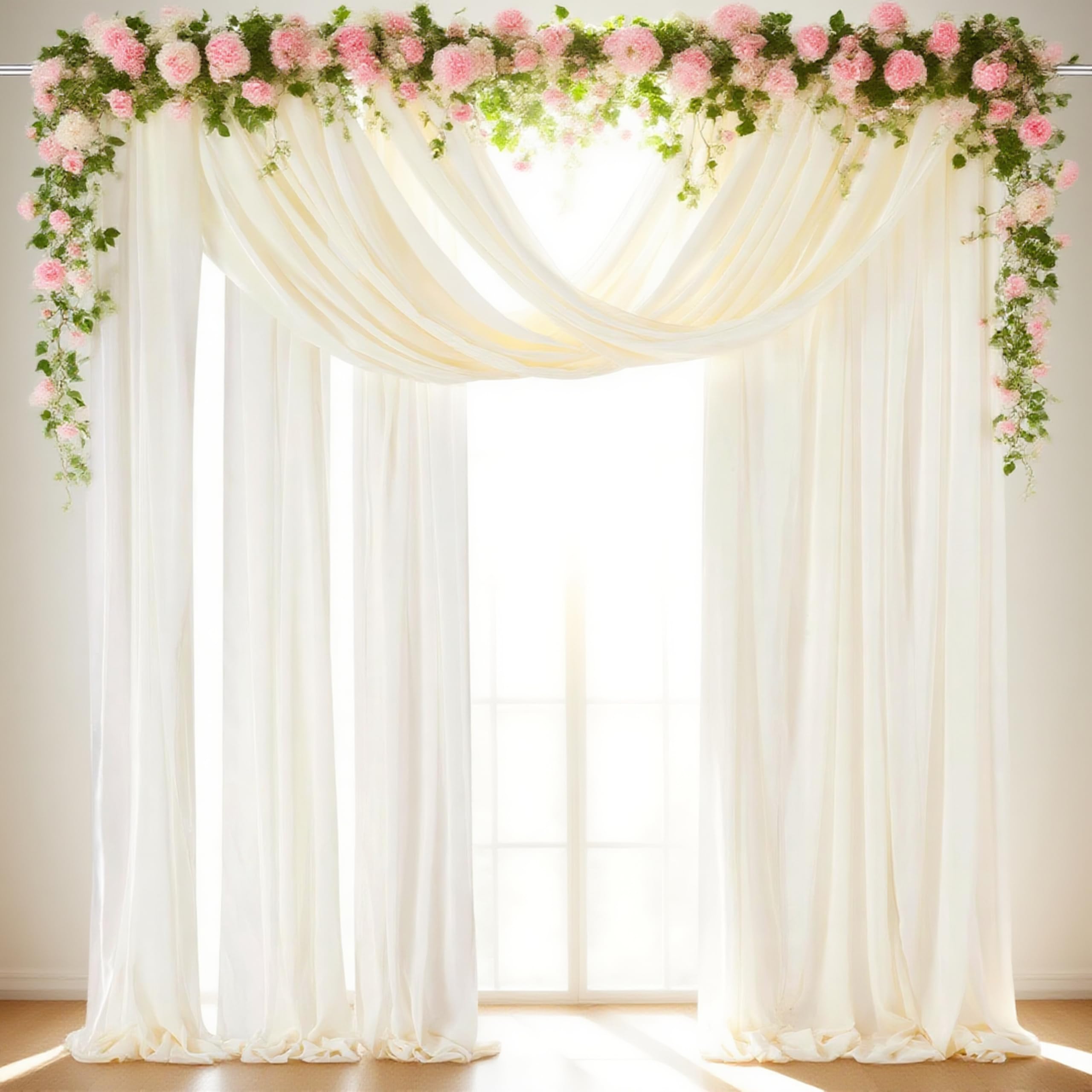 Wedding Arch Fabric Drape Beige 3 Panels 6 Yards Sheer Backdrop Curtain Chiffon Fabric for Party Ceremony Stage Reception Decorations