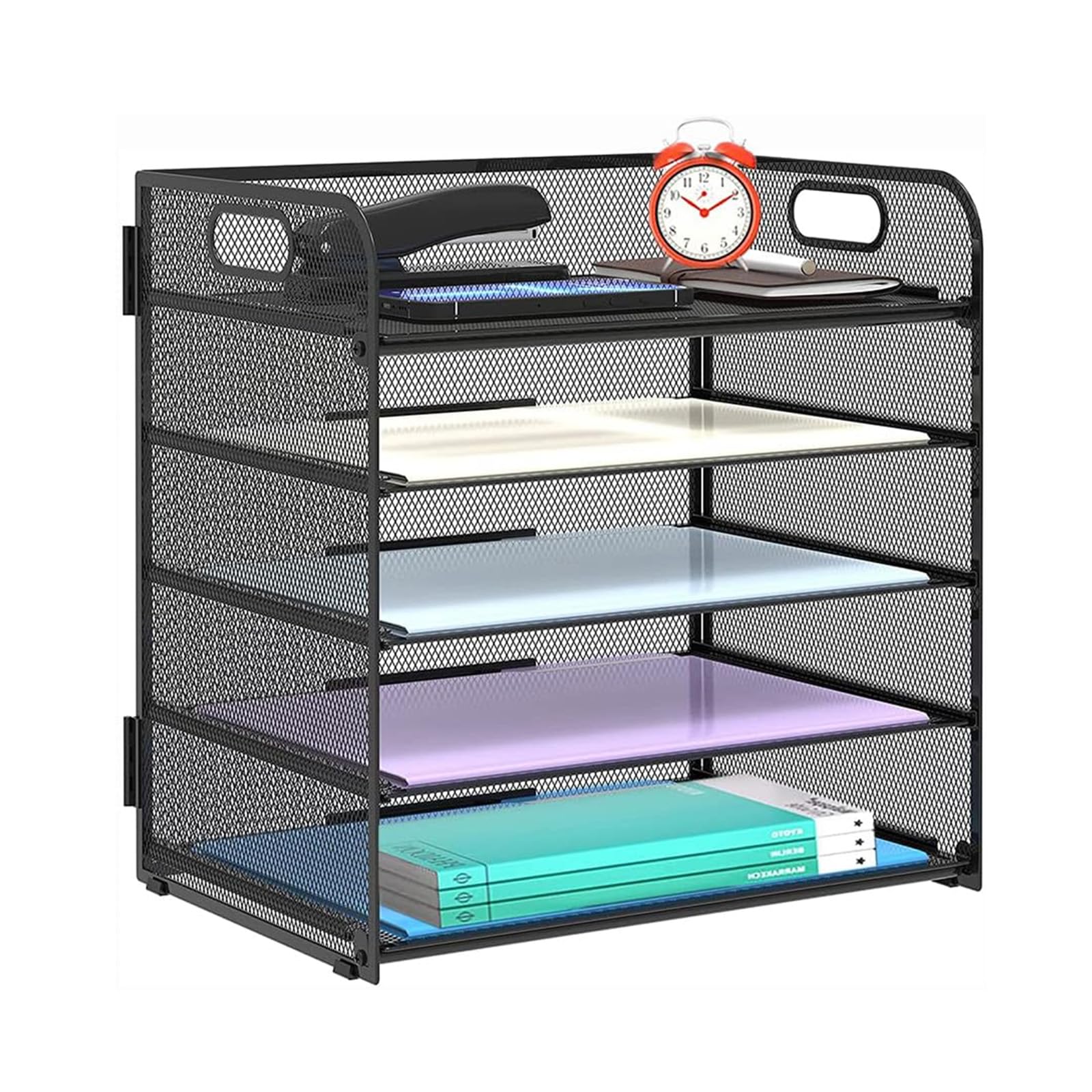 Letter Tray Paper Organizer 5-Tier Desktop File Organizer,Desktop organizer with Handle Black Metal desktop Document Shelf for Office,Home or School