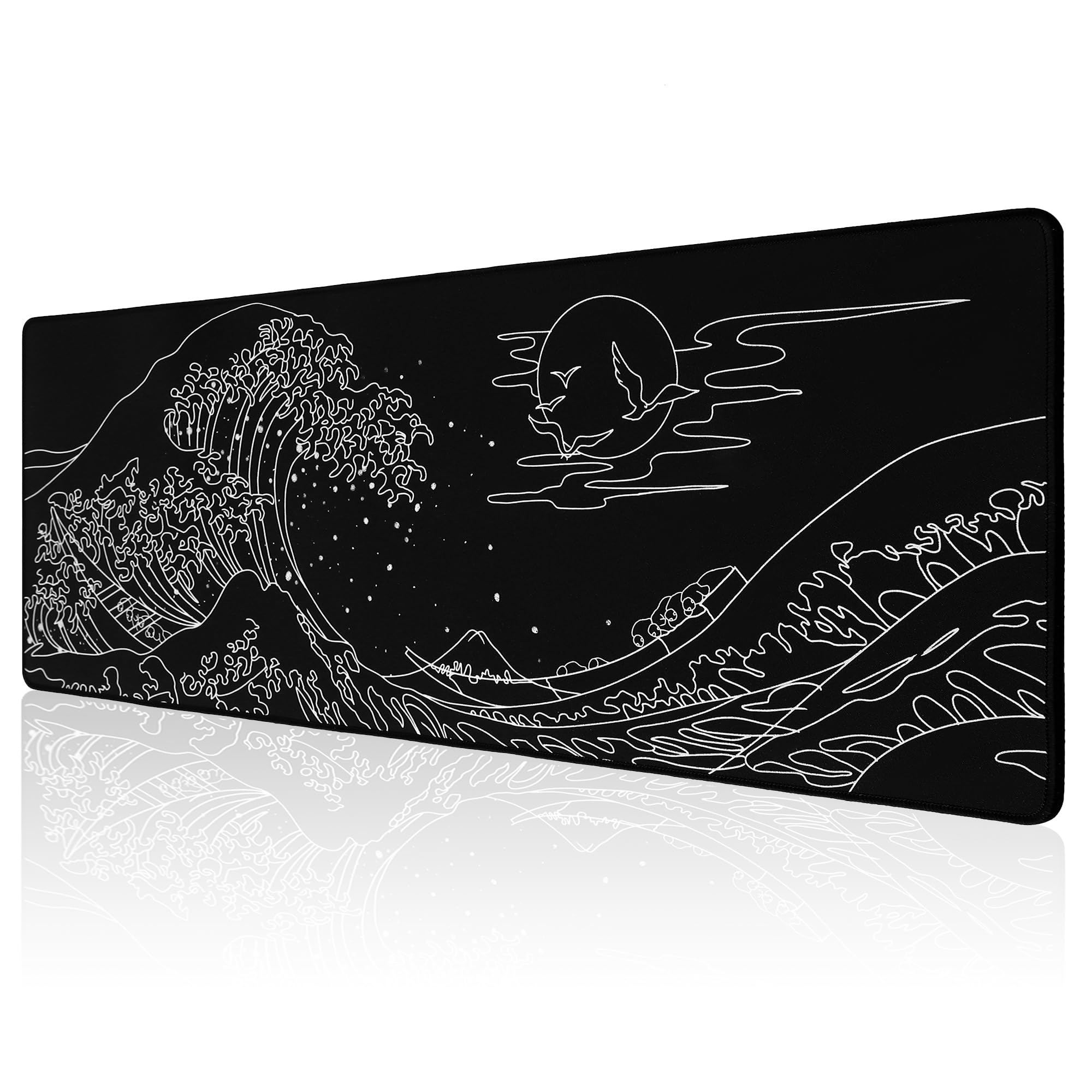 ALOANES Waterproof Mouse Pad, XL Gaming Keyboard Pad with Anti-Slip Base, Grain Jacquard Surface, Extend Desk pad for Gamer, Office & Home, Sea Wave Mousepad 31.5''x 11.8''x 0.12''