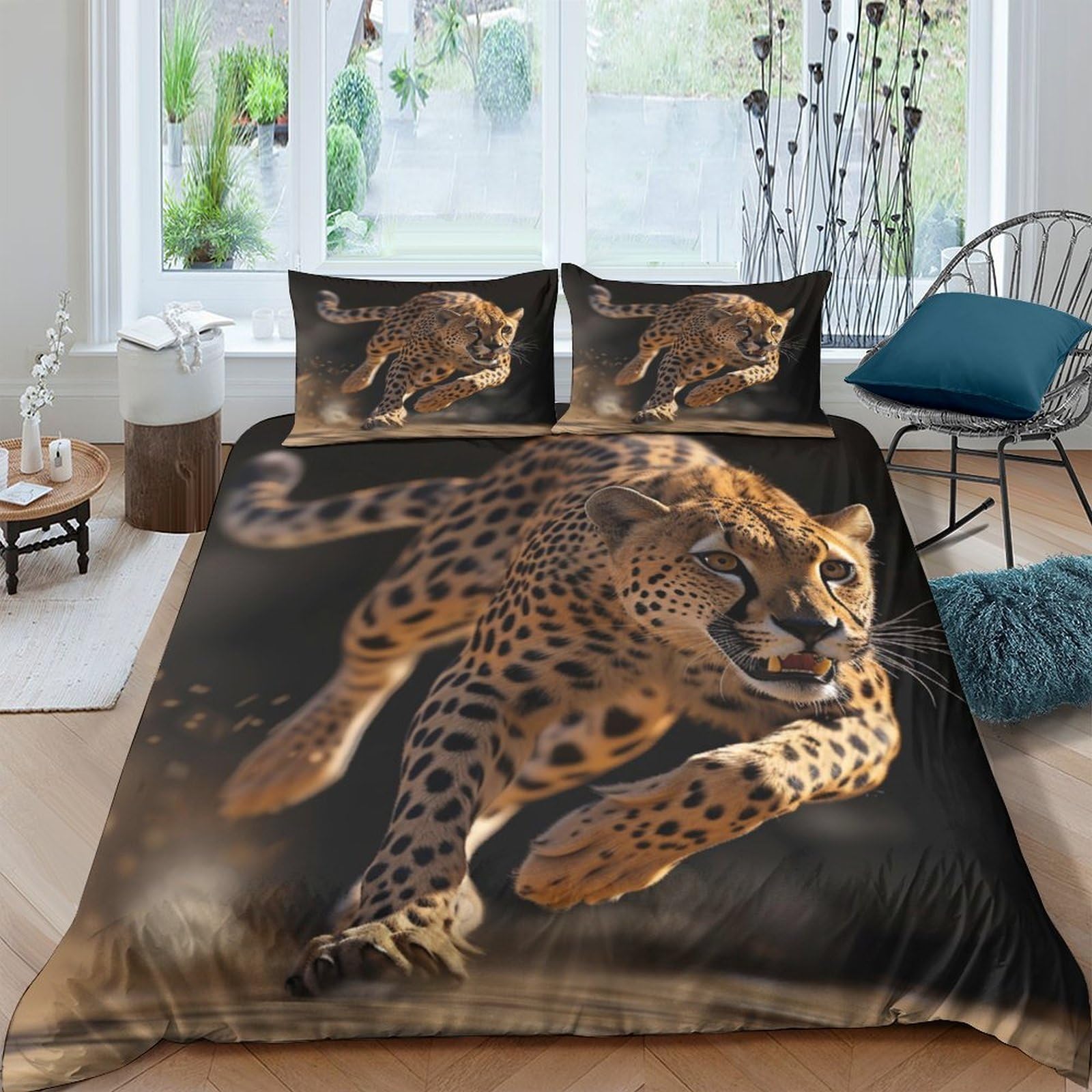 Ctjqhvkz Style-5 3D Printed Wild Leopard Fitted Sheet Microfiber Soft Breathable Jungle Animal Bed Cover For Bedroom Decor Single（135X200cm）
