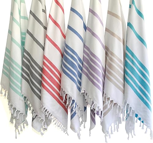 Miniatura 9 de KHALPERA Radiant Pestemal - Toalla pestemal de 100% algodón turco, a rayas, colorida, 39 x 69 pulgadas, multiuso para manteles, playa, baño, spa,