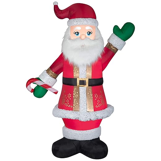 Gemmy Christmas Airblown Inflatable Mixed Media Luxe Santa w/Candy Cane, 8 ft Tall, Multicolored