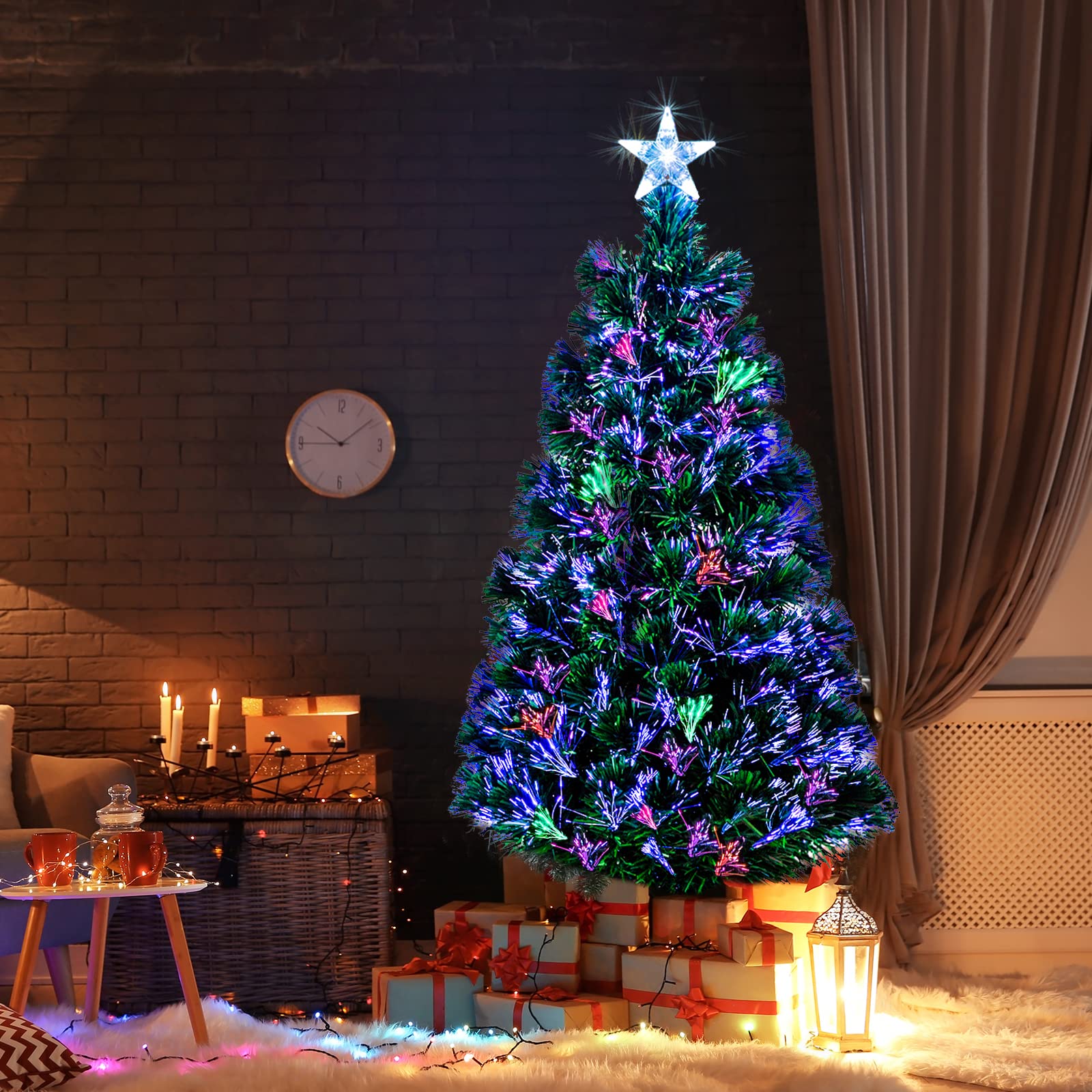 Outopee 6ft Fibre Optic Christmas Tree Indoor Xmas Decoration, Green