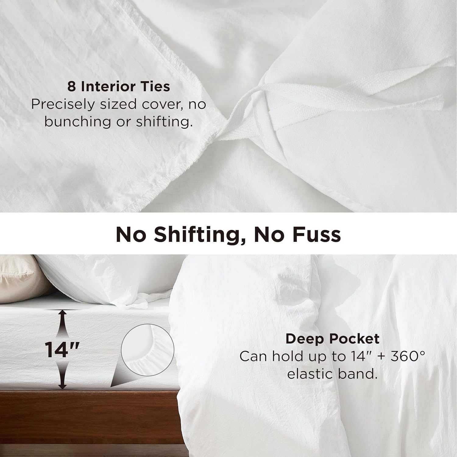 Bedsure Removable Cover with Comforter Duvet Insert Queen - 5 Pieces White Prewashed Soft Bedding Set for All Seasons Use, Includes 1 Duvet Cover, 1 Comforter, 1 Fitted Sheet, 2 Pillow Shams