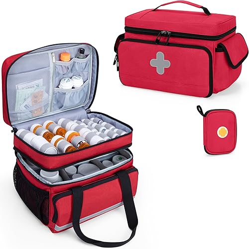 CURMIO Bolsa de almacenamiento de medicamentos vacía, organizador de botellas de píldoras con cerradura con bolsas portátiles con cremallera para