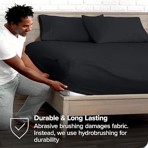 Miniatura 4 de Bare Home Juego de sábana bajera + funda de almohada, microfibra ultrasuave de 1800 hilos, lujosa, doble cepillado, bolsillos profundos, ajuste