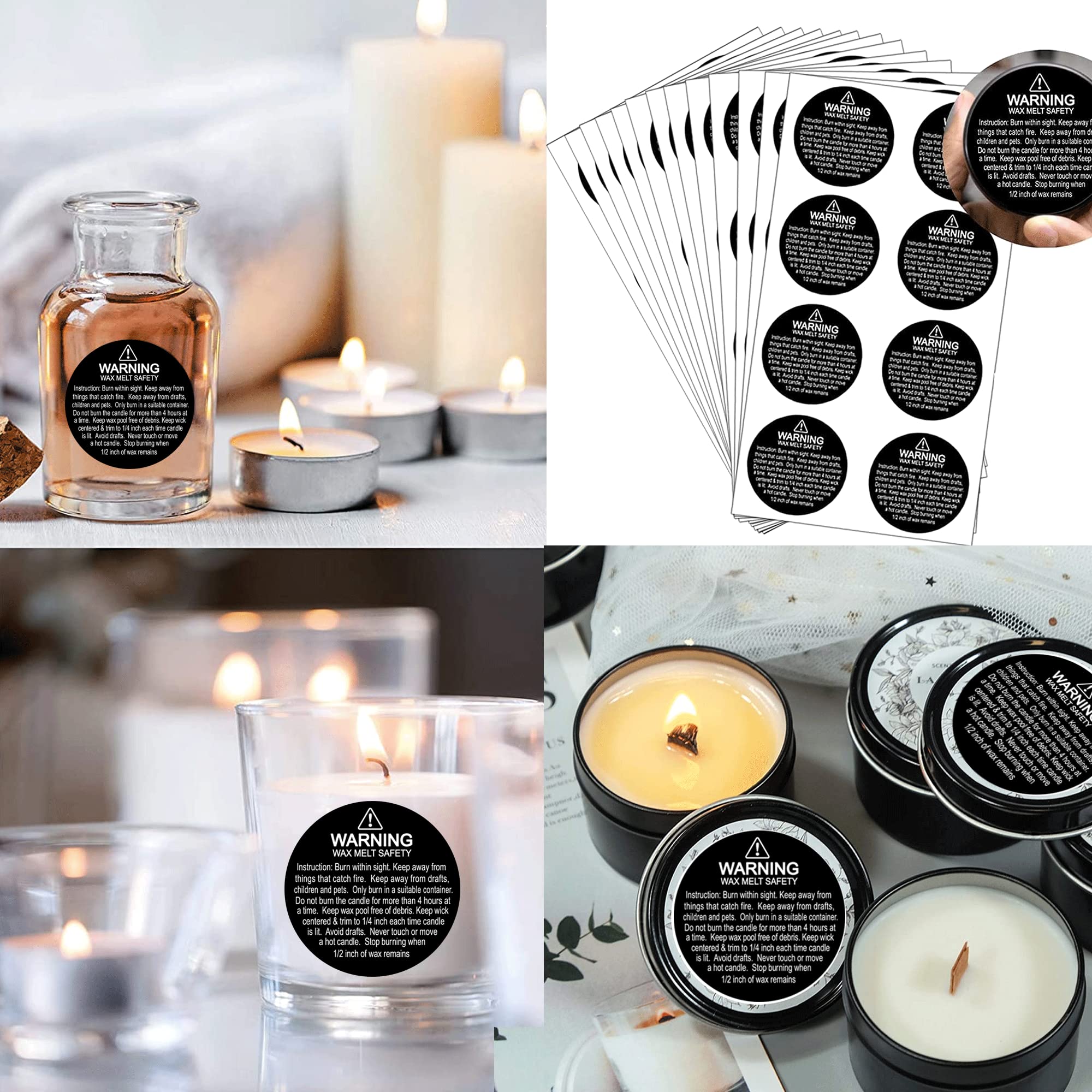 Buy Candle Warning Stickers 1.57" Round Candle Jar Container Labels Wax