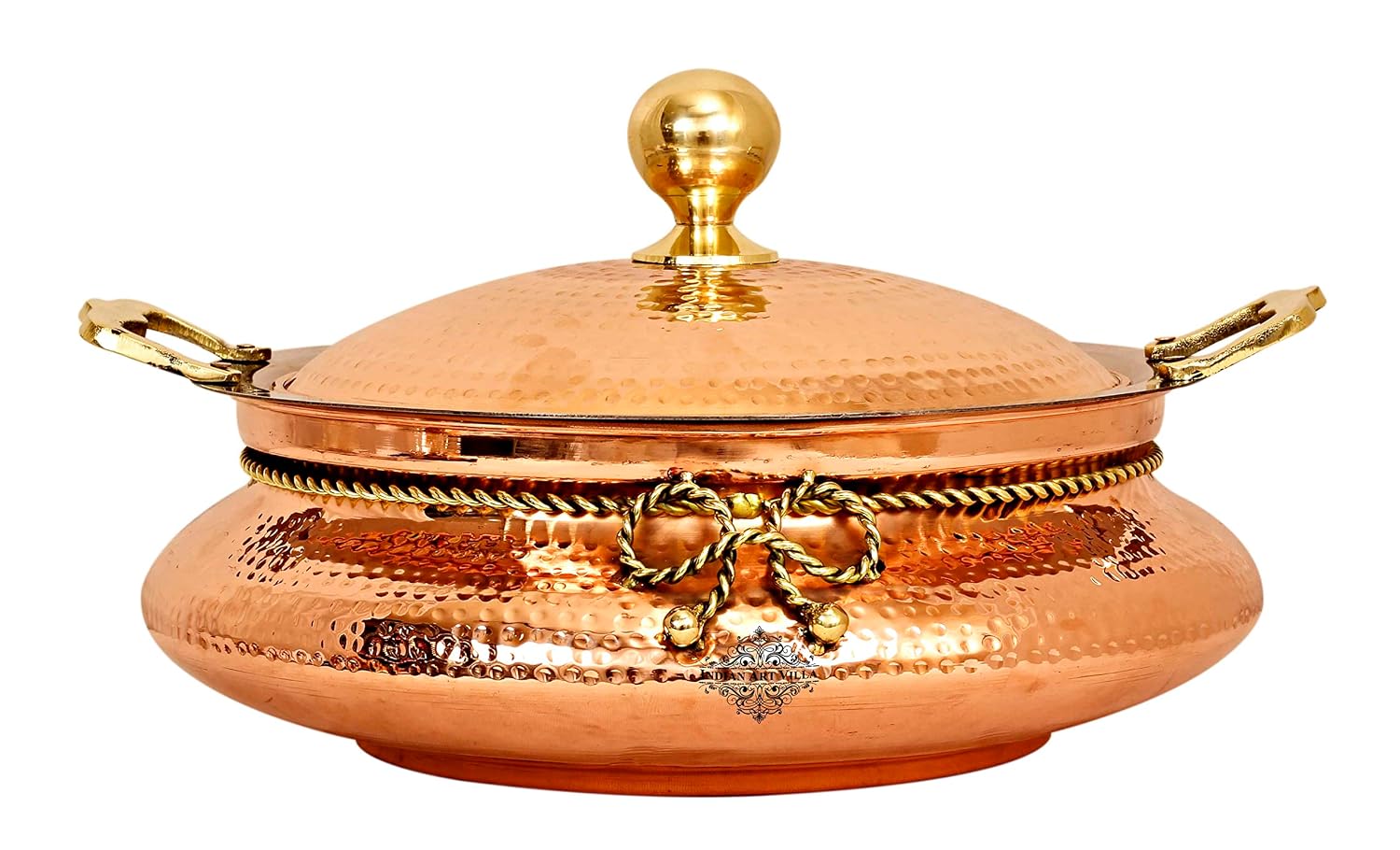 Buy Indian Art Villa Steel Copper Hammered Chafing Dish with Brass Knob ...