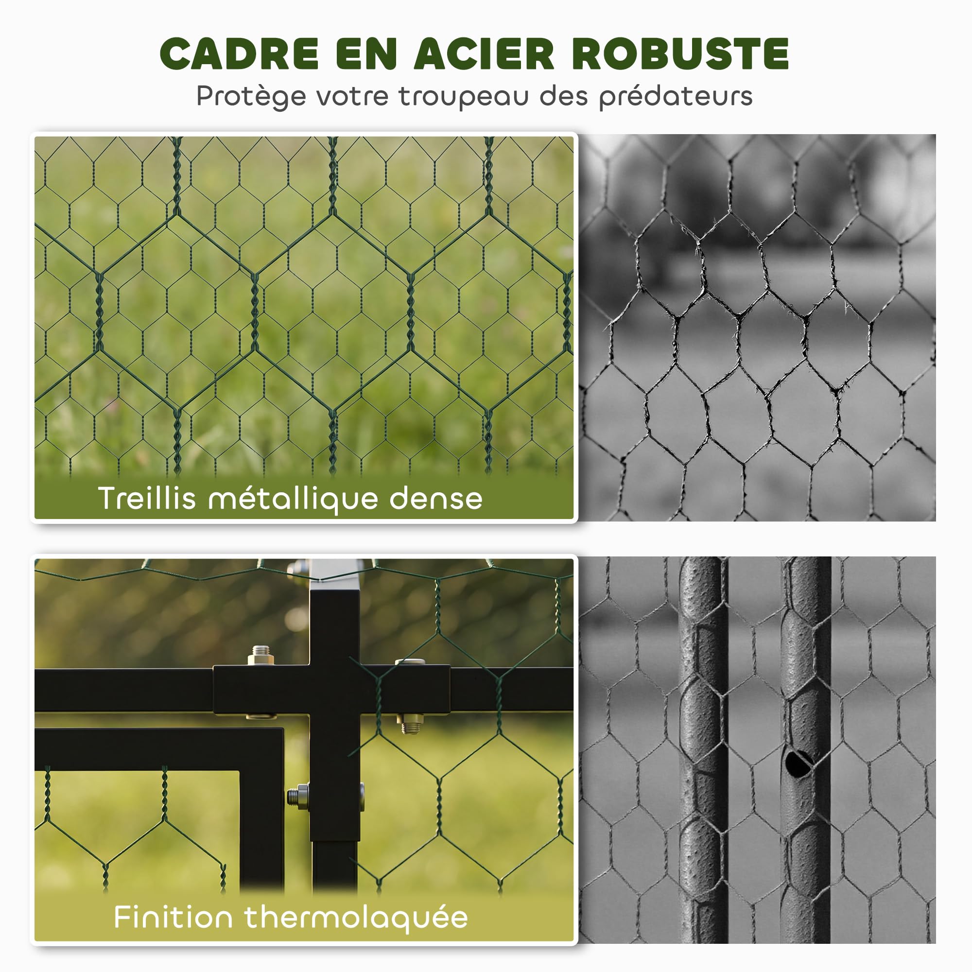 PawHut Enclos Poulailler Extérieur en Acier, 3 x 1 m Parc Grillagé avec Couverture Imperméable et 2 Portes Latérales Verrouillables, pour 3-5 Poules Lapins Canards, Noir