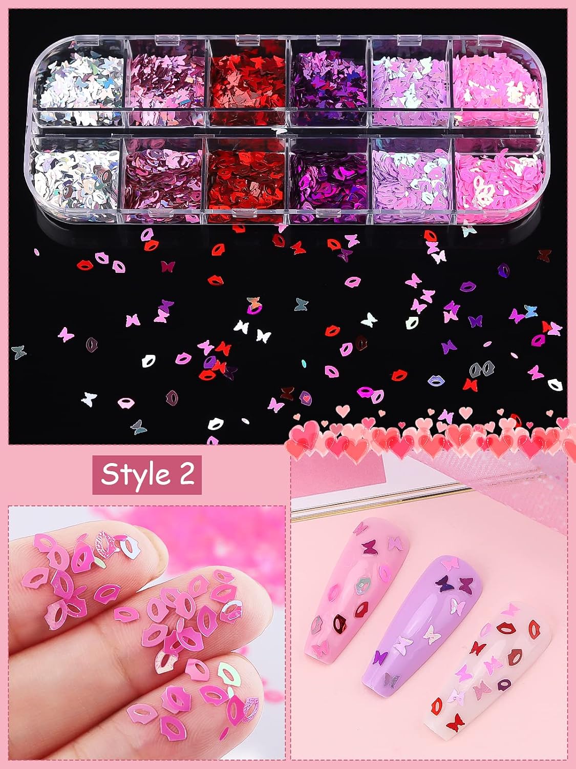 Kalolary 36 Grid Holographic Heart Nail Art Sequins - Image 4