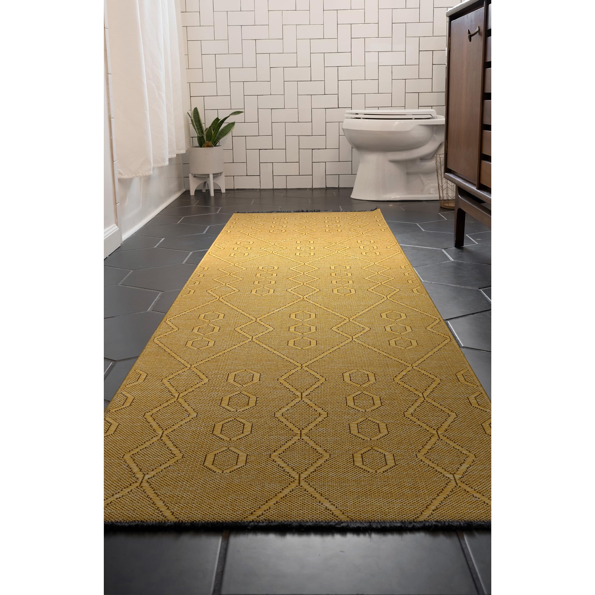 Machine Washable & Non Slip Backing 2x8 Runner Rug for Hallway, Walkway, Entryway or Kitchen | 70% Cotton, Gold 2'3'' x 7'7''