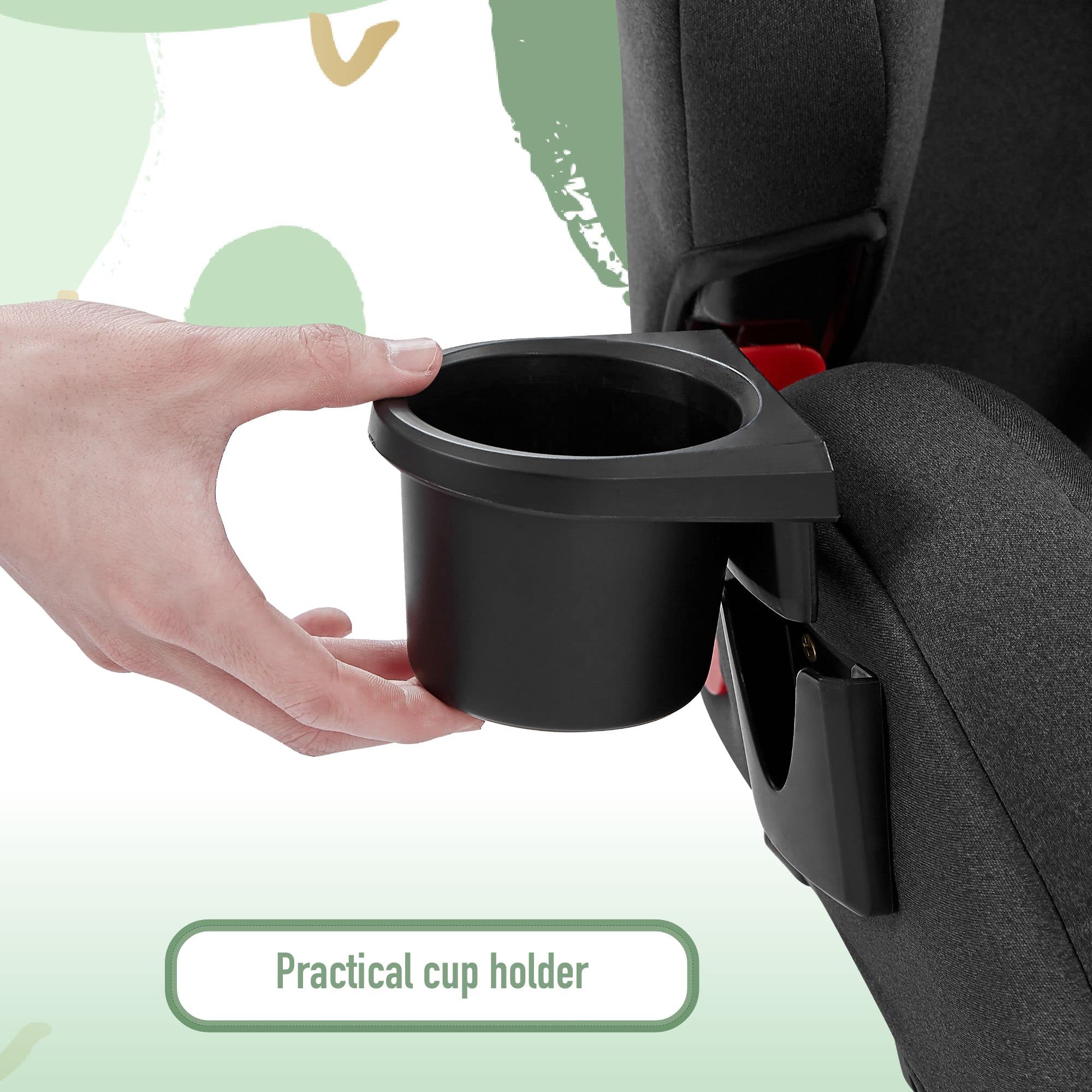 FableKids z Isofix Fotelik samochodowy dla dziecka | Fotelik samochodowy | Fotelik dziecięcy | Grupa 1/2/3 9-36 kg | Zagłówek regulowany w 8 pozycjach i uchwyt na kubek |Szary Czarny