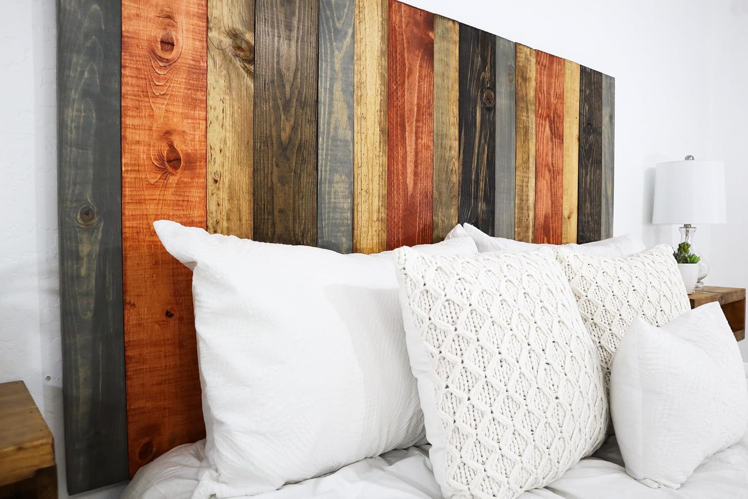 Barn Walls Harvest Mix Signature Design, Multicolored Solid Wood Headboard, Floating Panels, Wall Mount, Adjustable Height, Easy Assembly, King Size