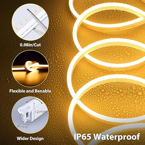 Miniatura 3 de ShineBurky Tira de luces LED de neón, 16.4 pies, cuerda de luces de neón flexible con interruptor regulable y adaptador, cuerda de luz LED