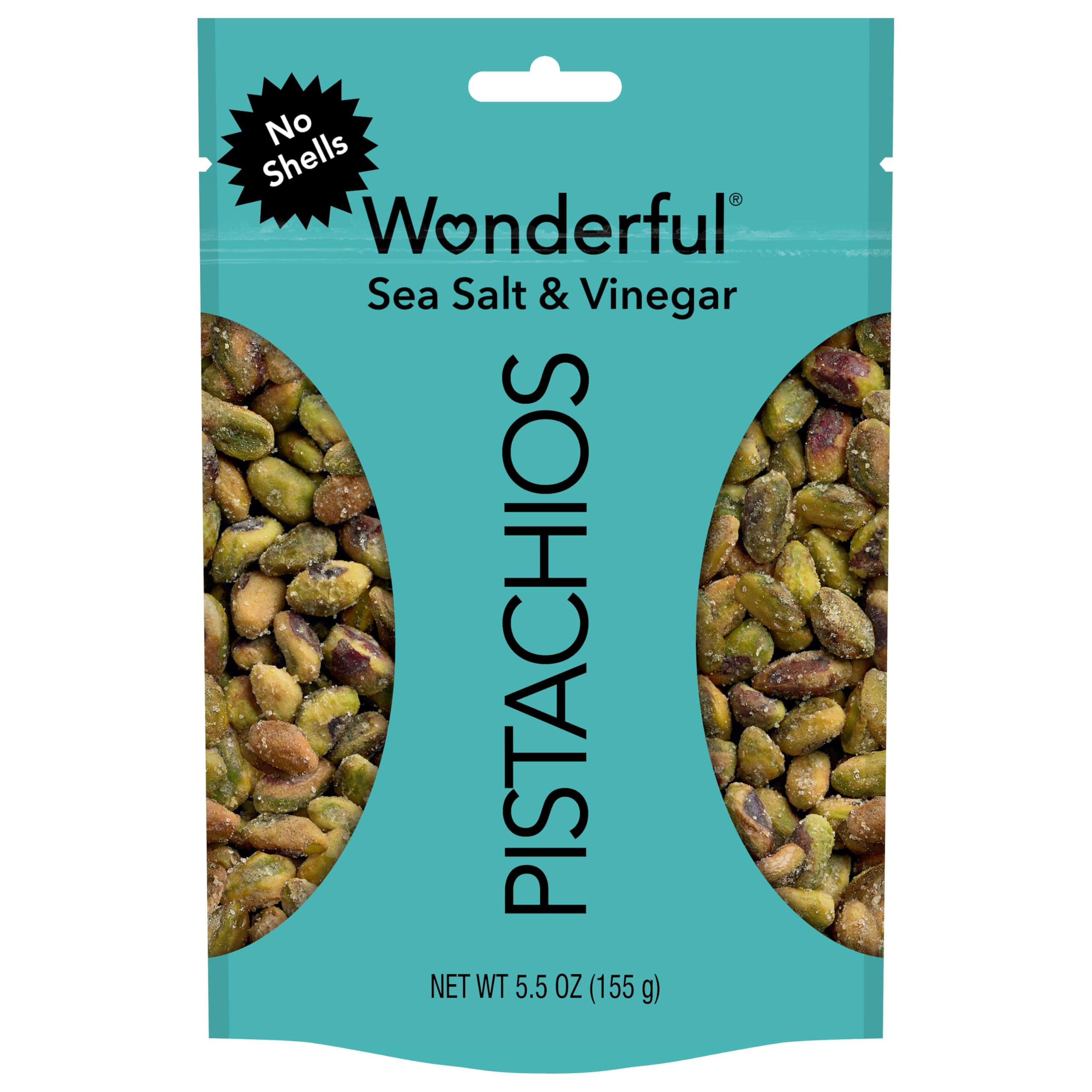 Wonderful Pistachios, No Shells, Sea Salt & Vinegar Nuts, 5.5oz Resealable Bag