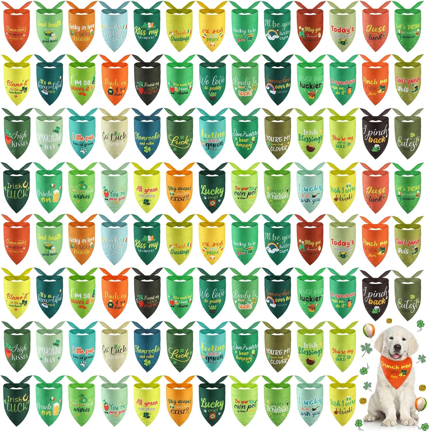 St Patrick's Day Dog Bandana Kit (100 pcs) with Sayings, Polyester