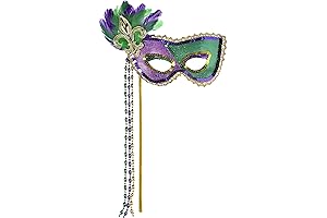 Mardi Gras Multicolor Plastic Stick Mask