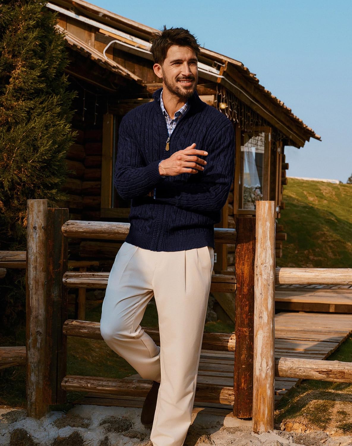 PJ PAUL JONES Mens Cardigan Sweater Full Zip Up Stand Collar Cardigans Long Sleeve Knitted Sweaters - Image 3