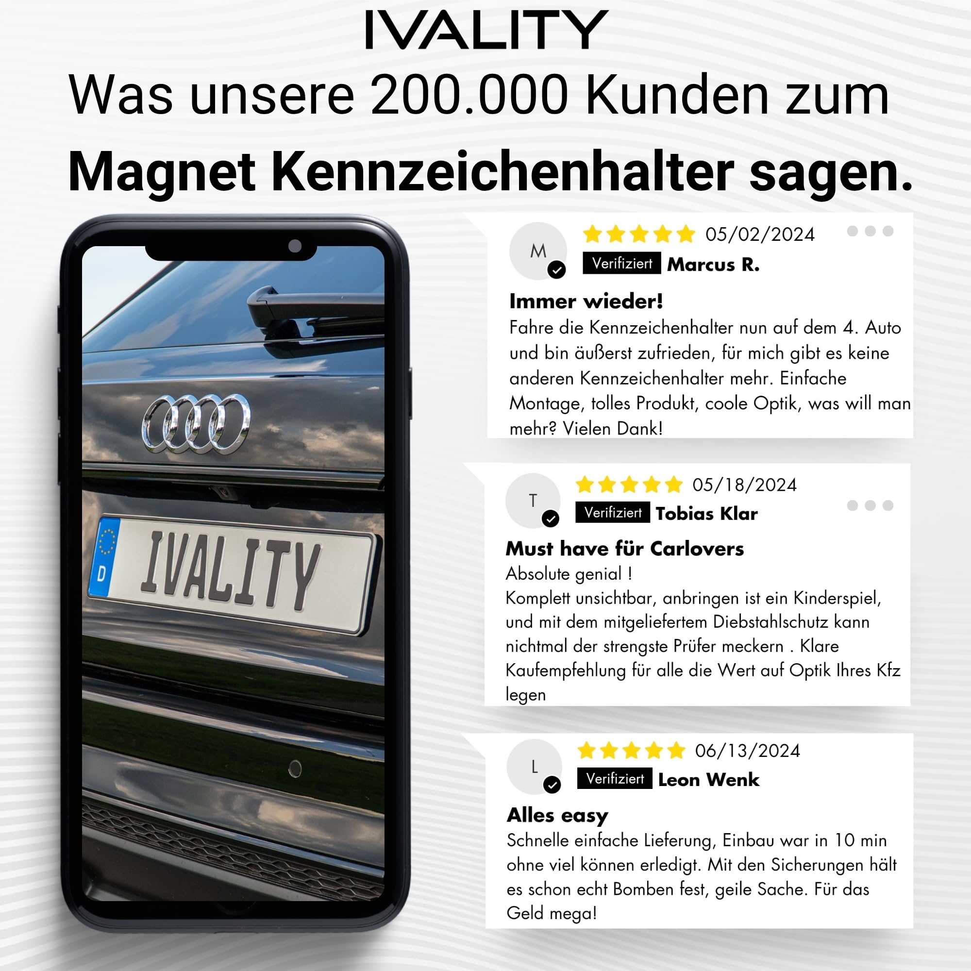 IVALITY® Magnet Kennzeichenhalter Rahmenlos für 2 Kennzeichen | Magnetische Nummernschildhalterung Auto | Kennzeichenhalterung Nummernschildhalter | Österreich Wechselkennzeichen