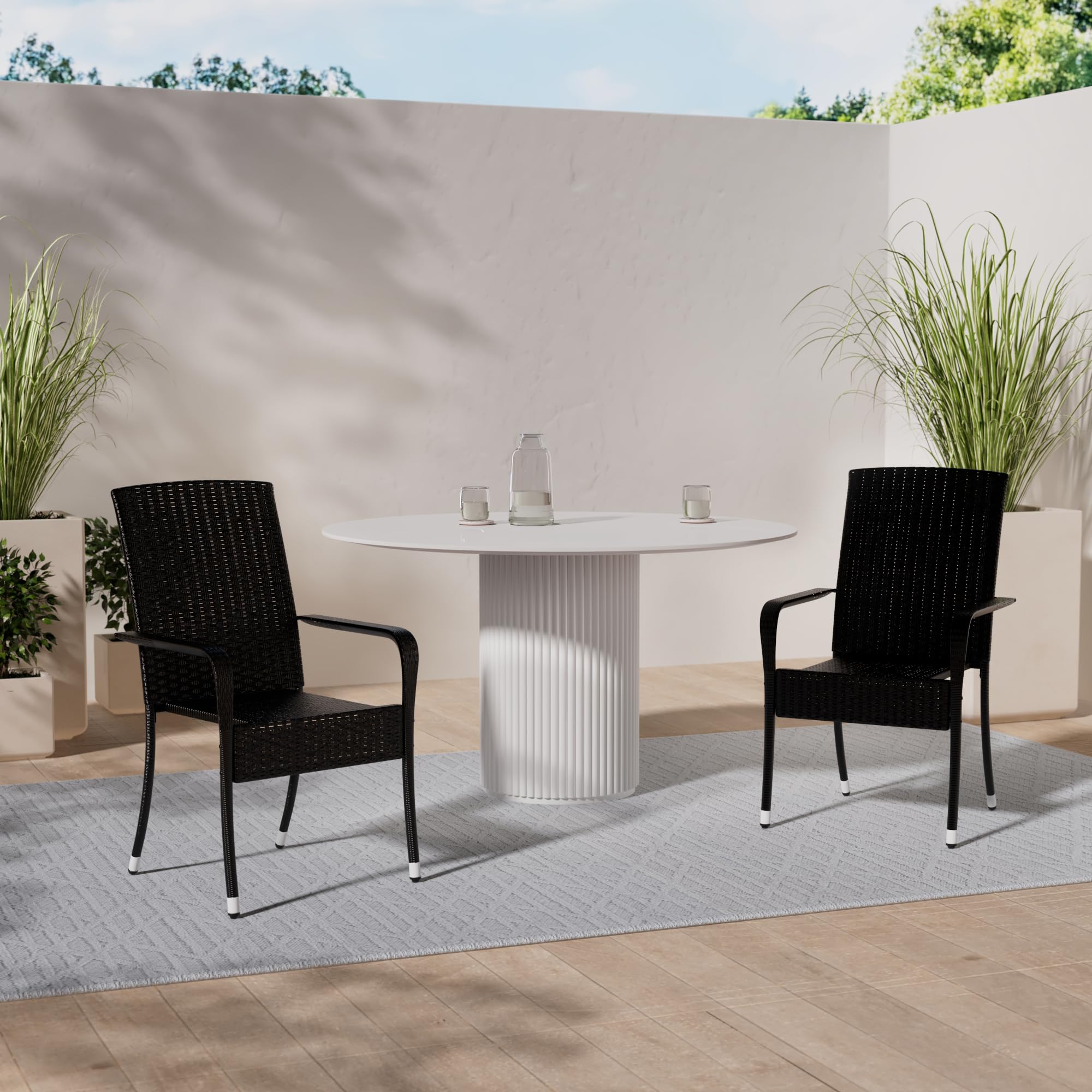 Chaises Extérieur 160kg 4 Chaises De Jardin Yoro En Polyrotin - Empilables Avec Accoudoirs - Noir - Juskys Chaise Rotin Poly