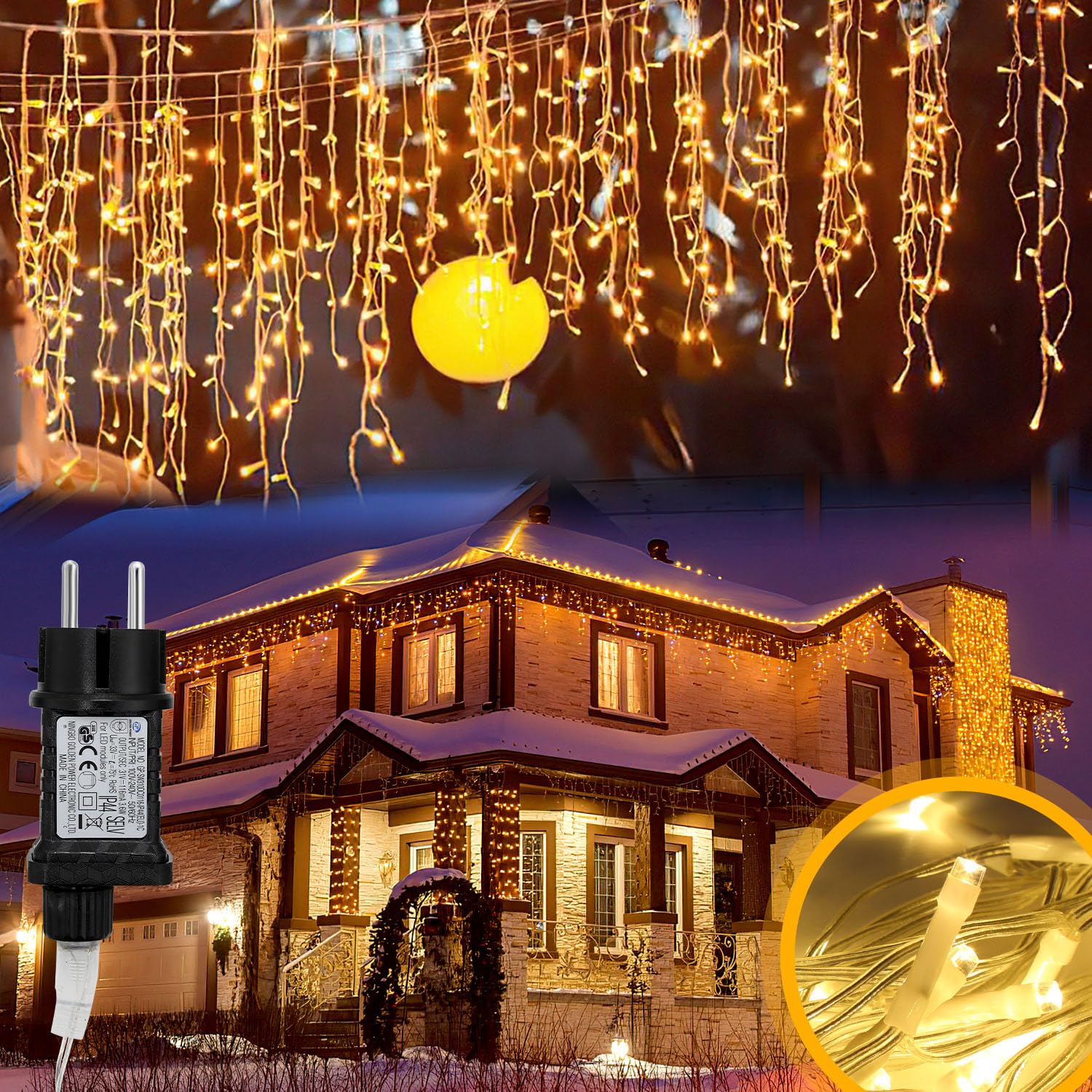Herrselsam Eisregen Lichterkette Außen, 2 Stück 10m 400LED Lichtervorhang mit 8 Modi IP44 Wasserdicht, Lichterkette Strom mit Speicherfunktion, für Innen Außen Weihnachten Party (Warmweiß)