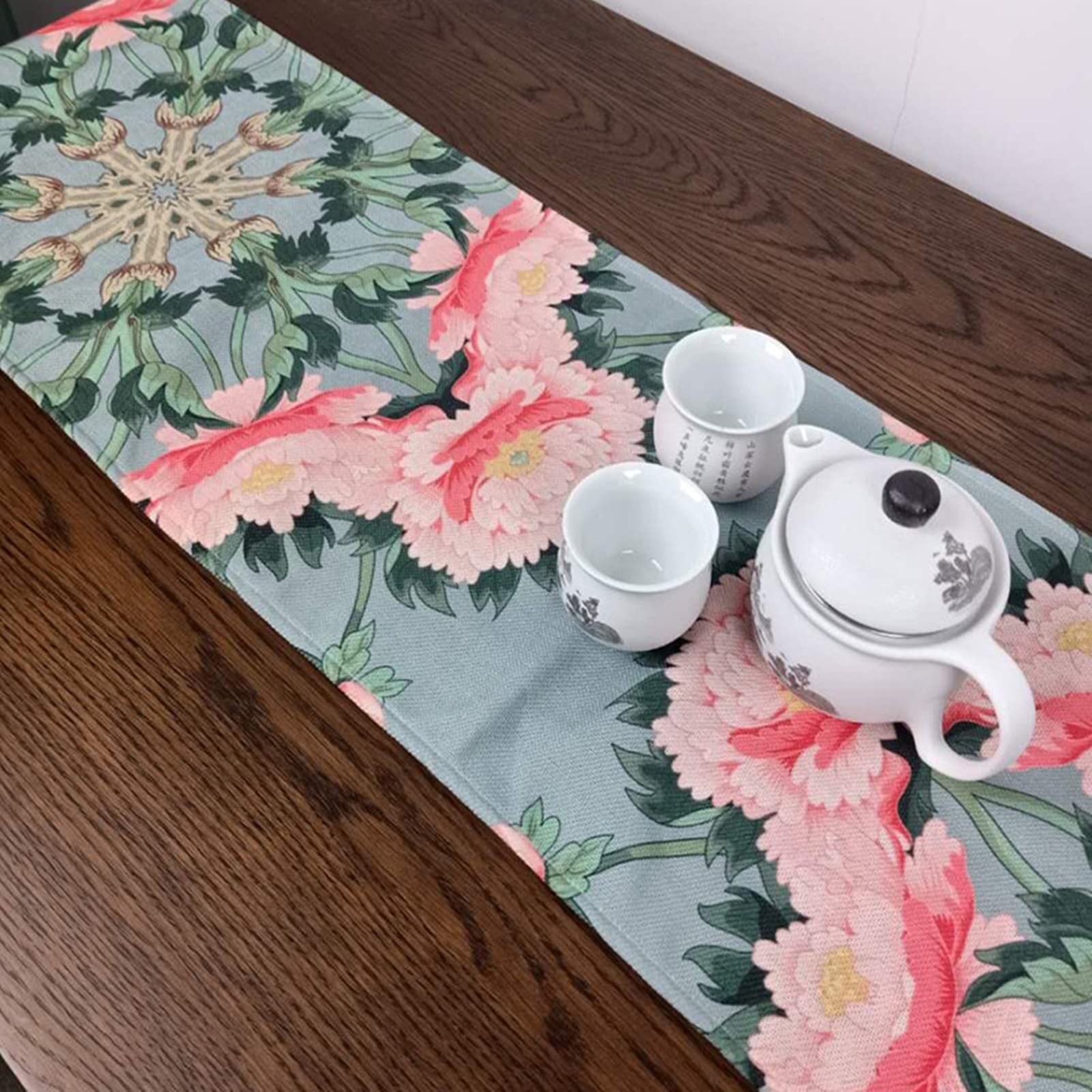 Bieżnik na stół do jadalni, świąteczny bieżnik na stół piwonia kwiat poliester bieżnik na stół 32 x 230 cm dekoracja kuchni dekoracje na stół dekoracje świąteczne
